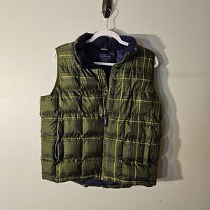 LLBEAN Vest. Green Plaid Puffy. Boys 18